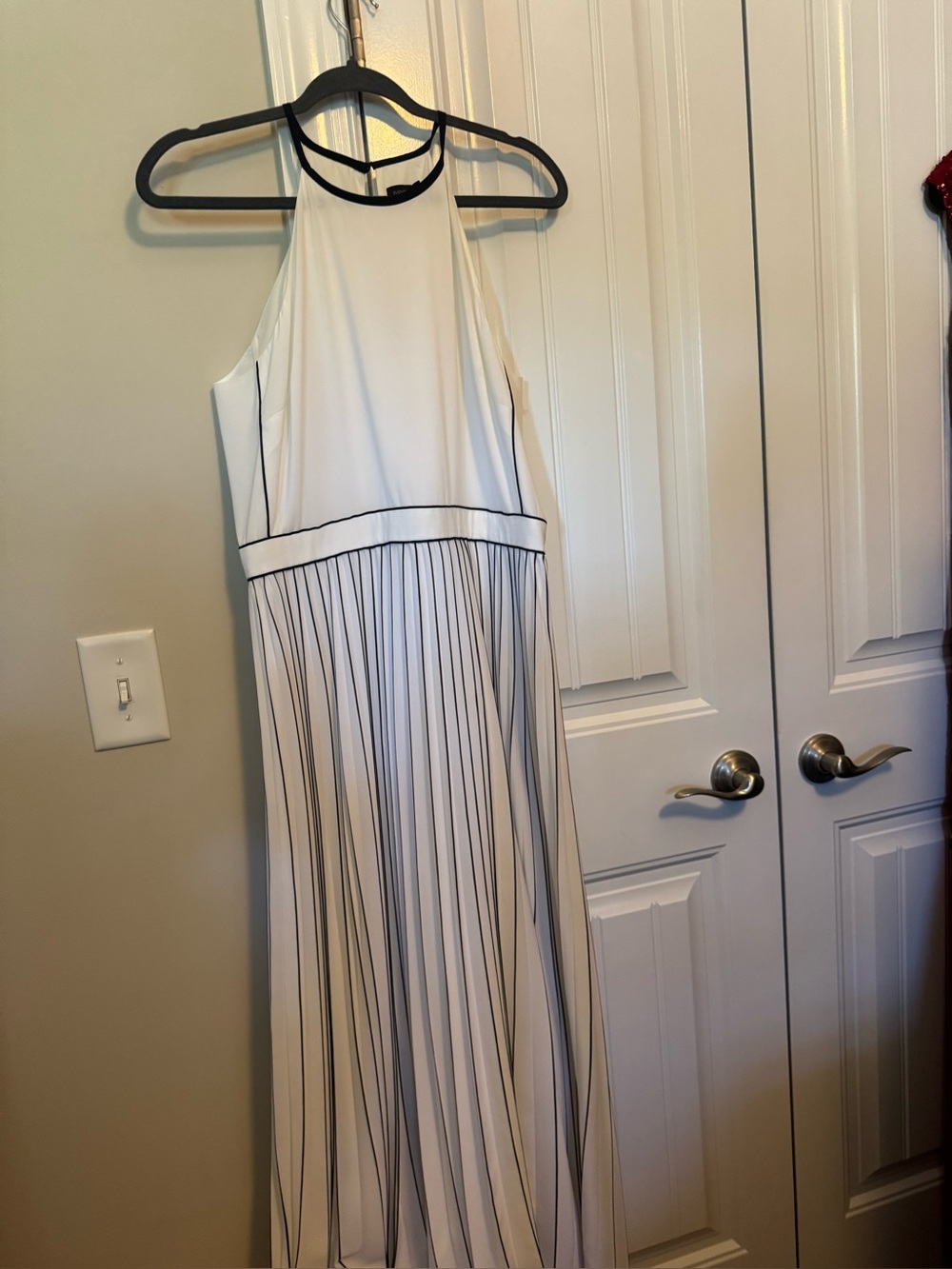 Banana Republic White Maxi Dress with Black Piping and Stripes